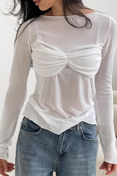 Clementine® | Ruffled long-sleeved blouse with a round neckline