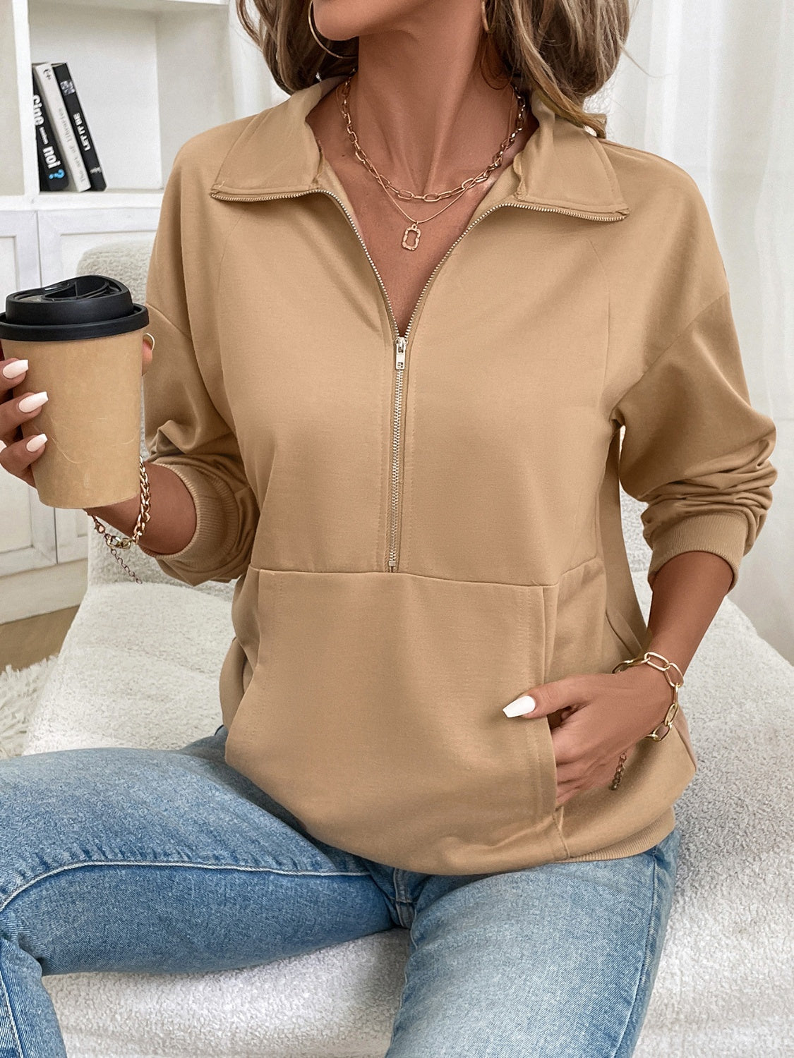 Carmen® | Long sleeve half zip sweatshirt with kangaroo pocket