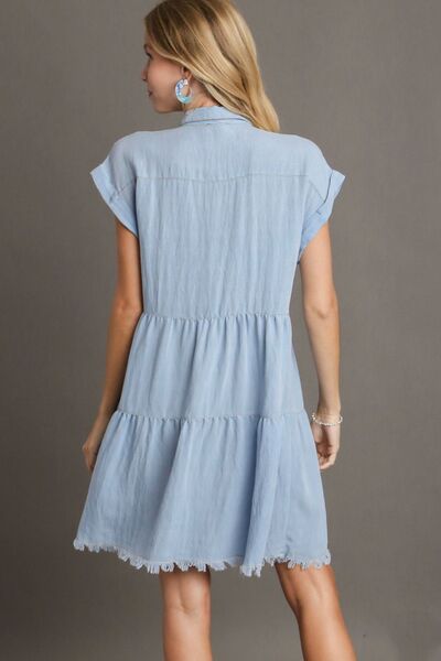 Aaliyah® | Shirt dress with frayed hem and button placket
