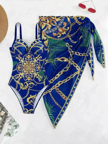 Diana® | Elegant Sleeveless Swimwear With A Blue Pattern