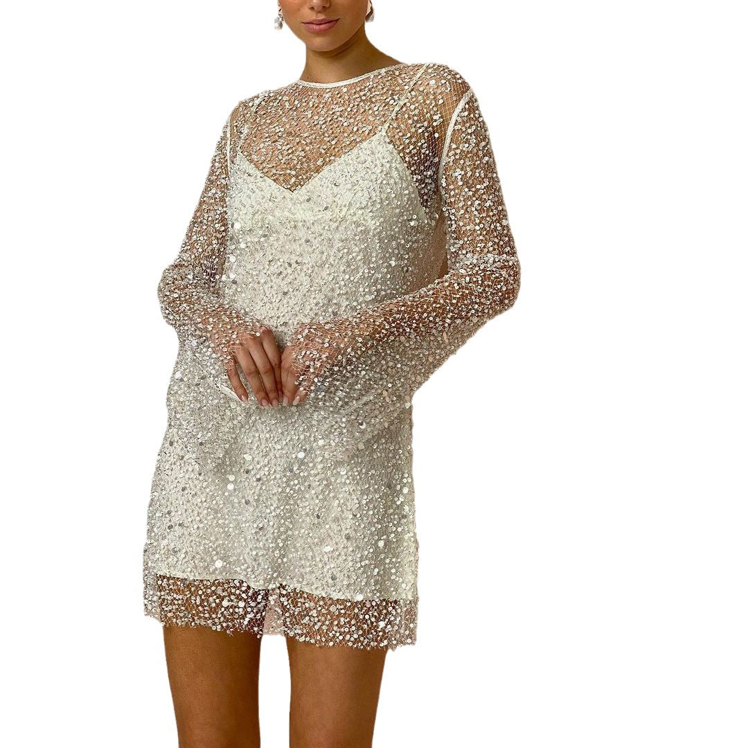 Amelia® | Sequin Mini Dress Transparent Mesh Style