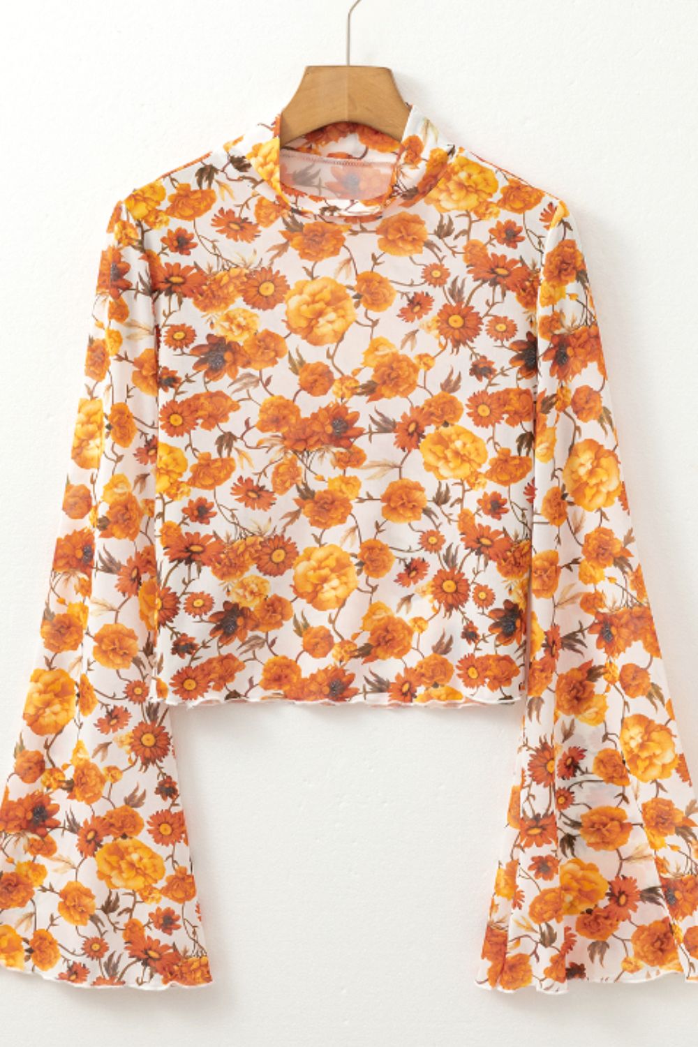 Beatriz® | Printed top with stand-up collar and flared sleeves