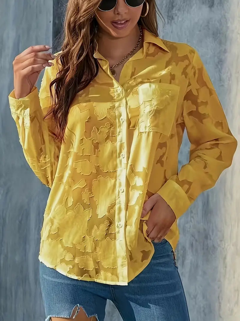 Browrigg® | Jacquard Top With Sheer Loose Button Closure