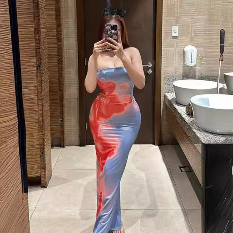 Delia® | Long dress with a slit in a contrasting color
