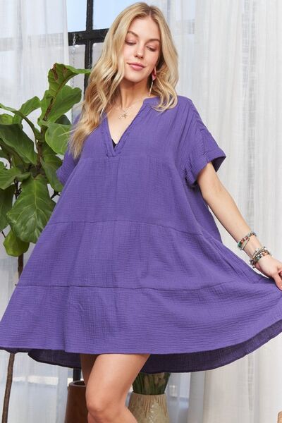 Belén® | Tiered short sleeve dress with notches