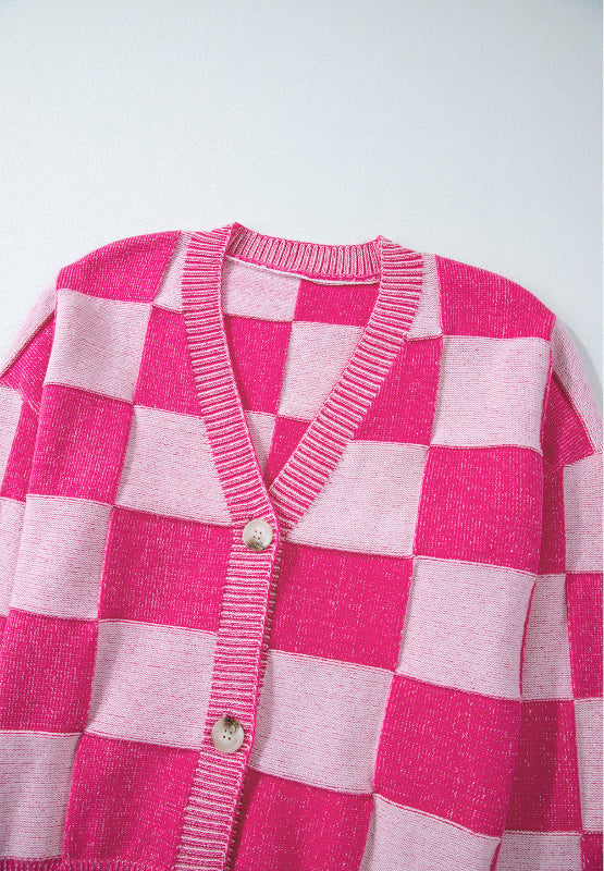 Araceli | Checked long-sleeved cardigan with V-neck