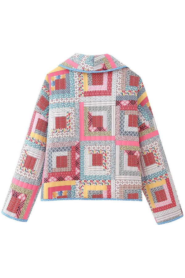 Cristina® | Loose Cardigan Quilted Colorblock Plaid Cotton Jacket
