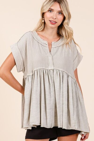 Dominica® | Mixed media babydoll short sleeve blouse