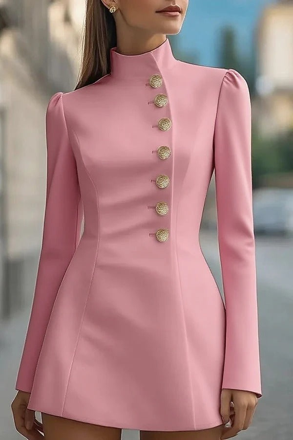 Delia® | Fashionable Stand Collar Single-Breasted Slim Fit Formal Mini Dress