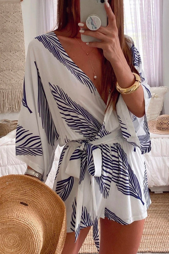 Amanda® | White romper with plant print