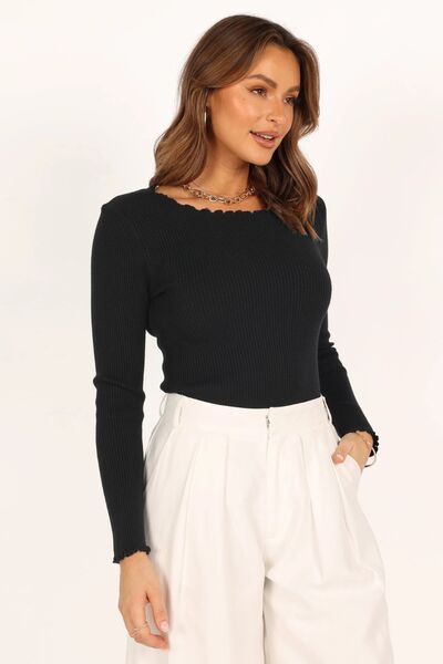 Claudia® | Long-sleeved T-shirt with a crew neck and lettuce trim