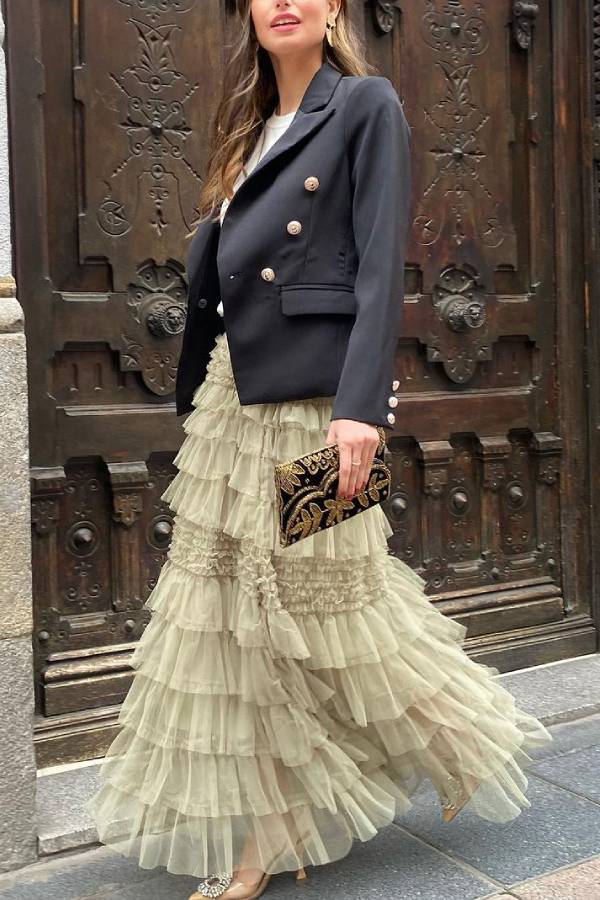 Aurora® | Tiered tulle maxi skirt with elastic waistband from City Empress