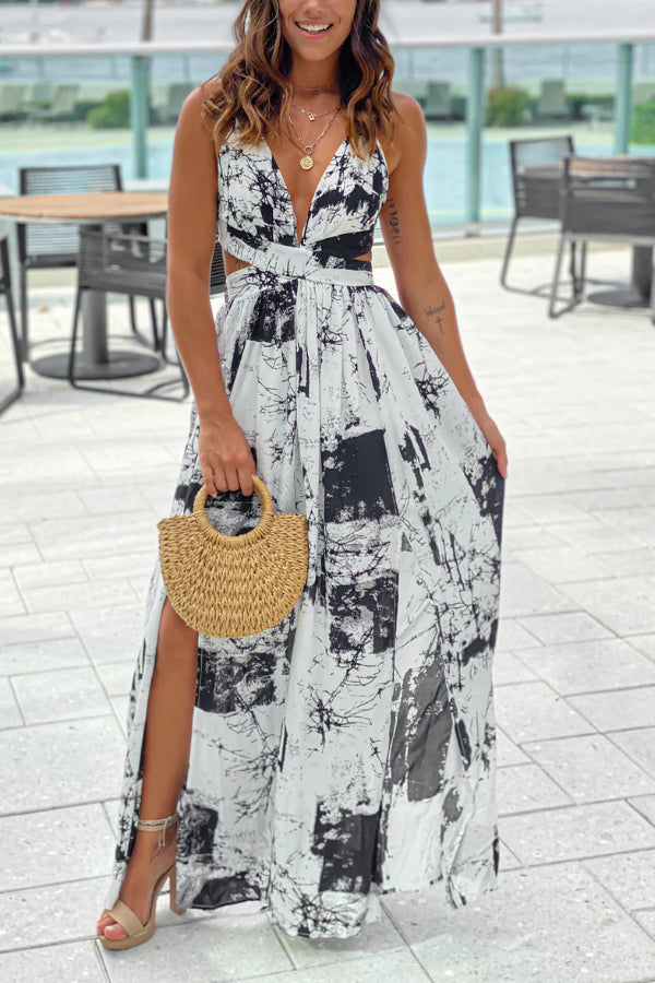Ana Maria® | Off-white printed maxi dress with cutouts
