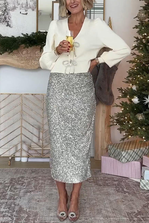 Athena® | Midi party skirt with shiny sequins and high waist
