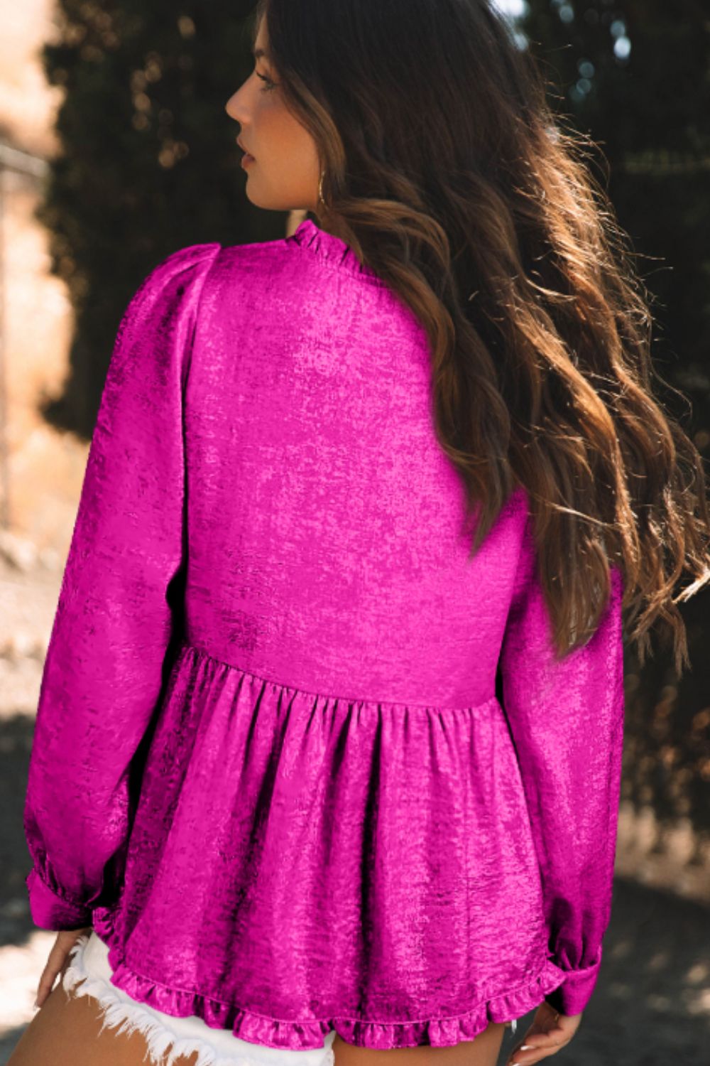 Concepcion® | Long sleeve blouse with ruffles and V-neck