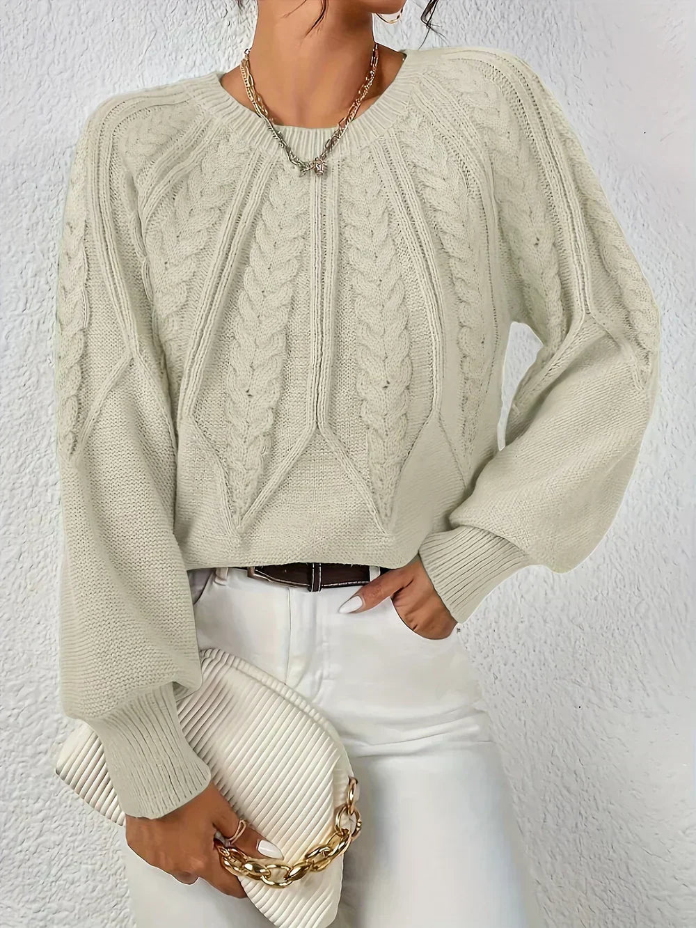Jillian | Women's Cable Knit Raglan Sleeve Sweater