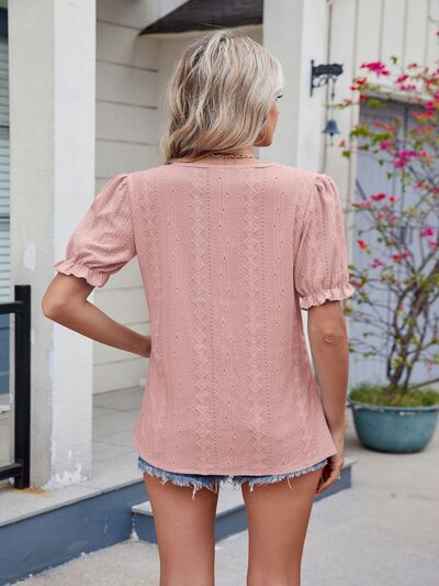 Dafne® | Short sleeve top with notched eyelet pattern