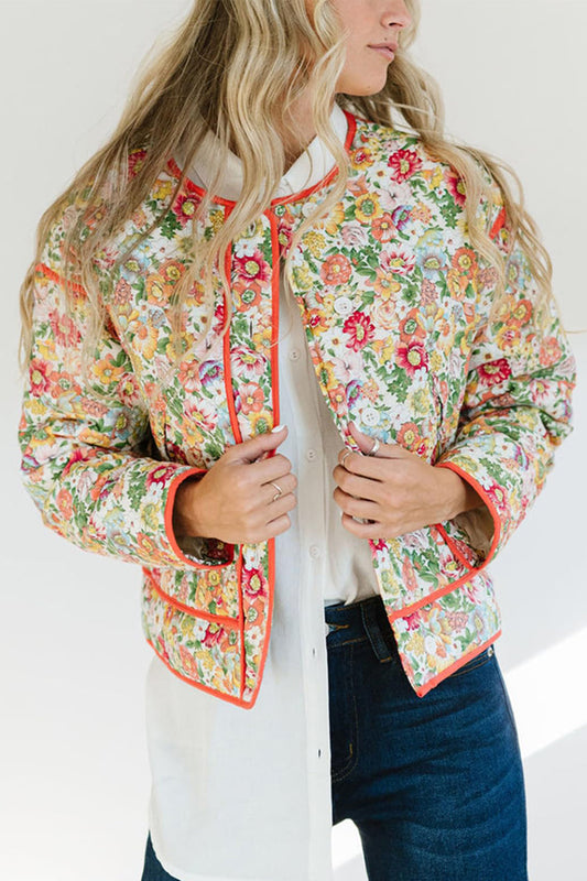 Demetria | Floral winter coat with buttons and long sleeves