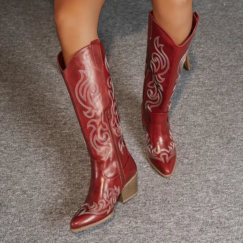 Ann | Women's Embroidered Knee High Cowboy Boots