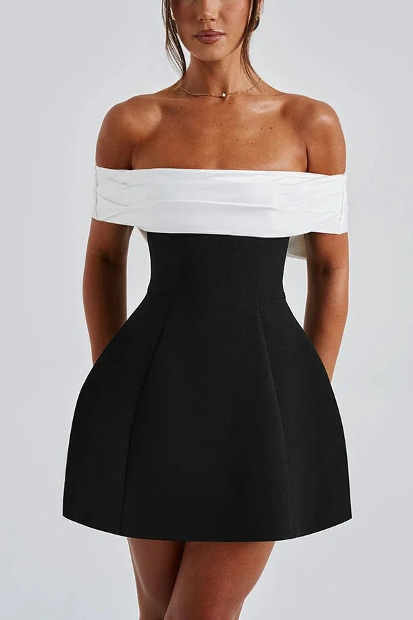 Eliza® | Sexy contrasting off-the-shoulder bow mini dress