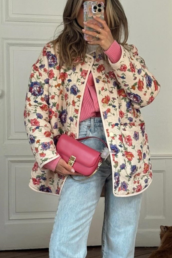 Carla® | Street V-neck Loose Cardigan Fashion Print Cotton Coat for Women