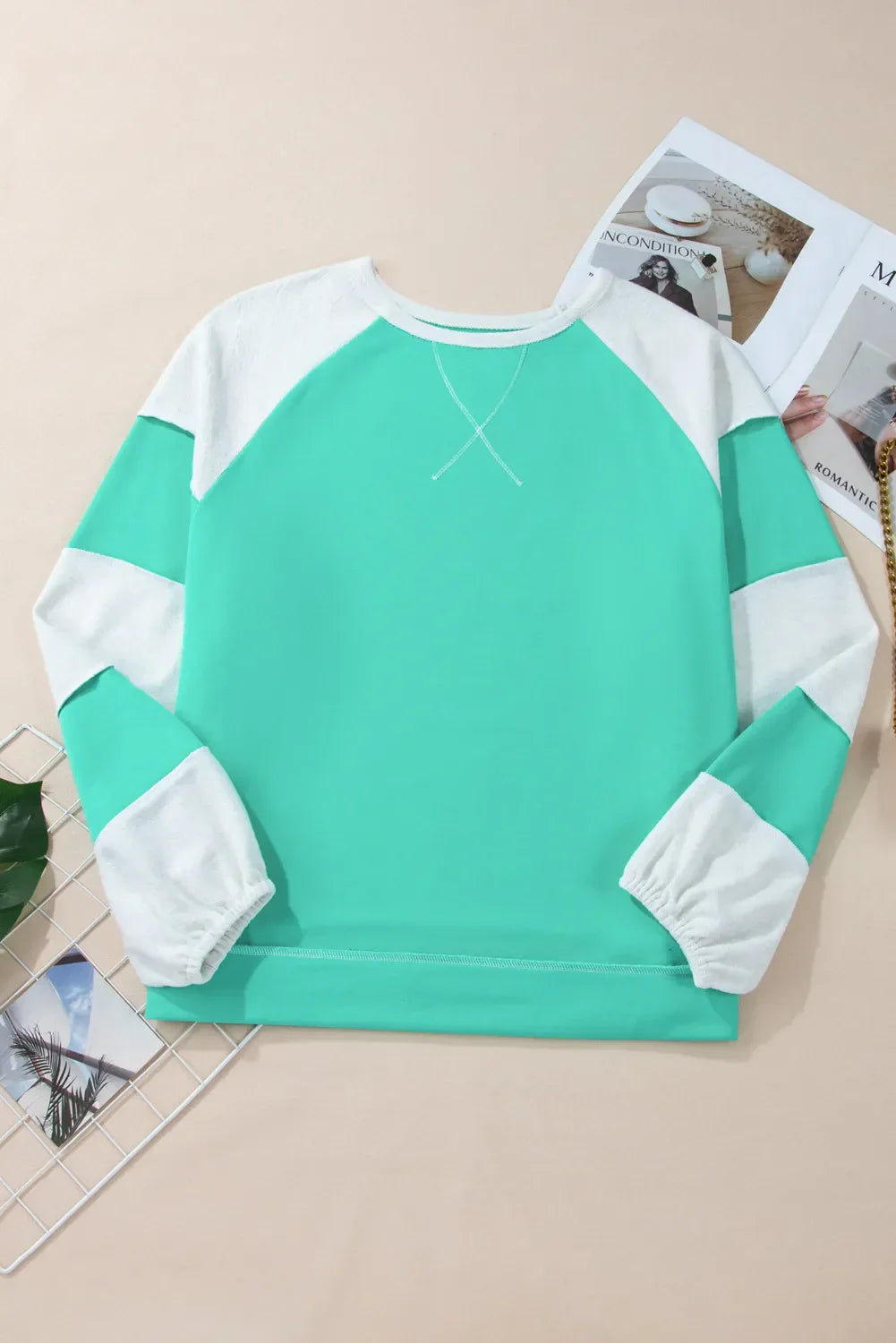 Elena® | Plus size color block long sleeve sweatshirt with exposed seams