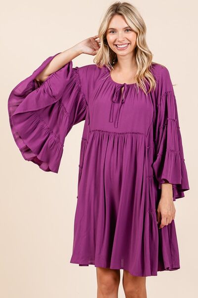 Alejandra® | Dress with ruffles and bell sleeves and tie collar