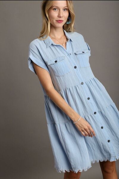 Aaliyah® | Shirt dress with frayed hem and button placket