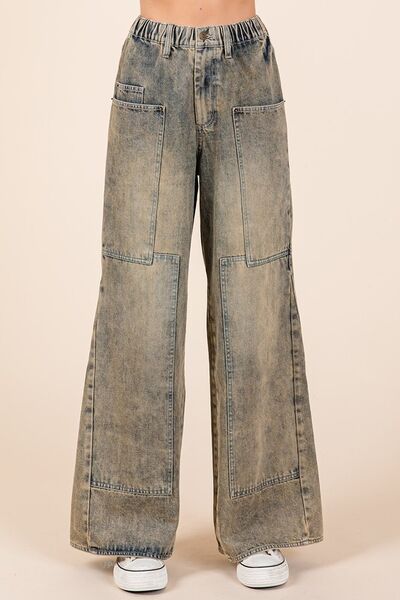 Ashley® | Washed wide-leg jeans with pockets