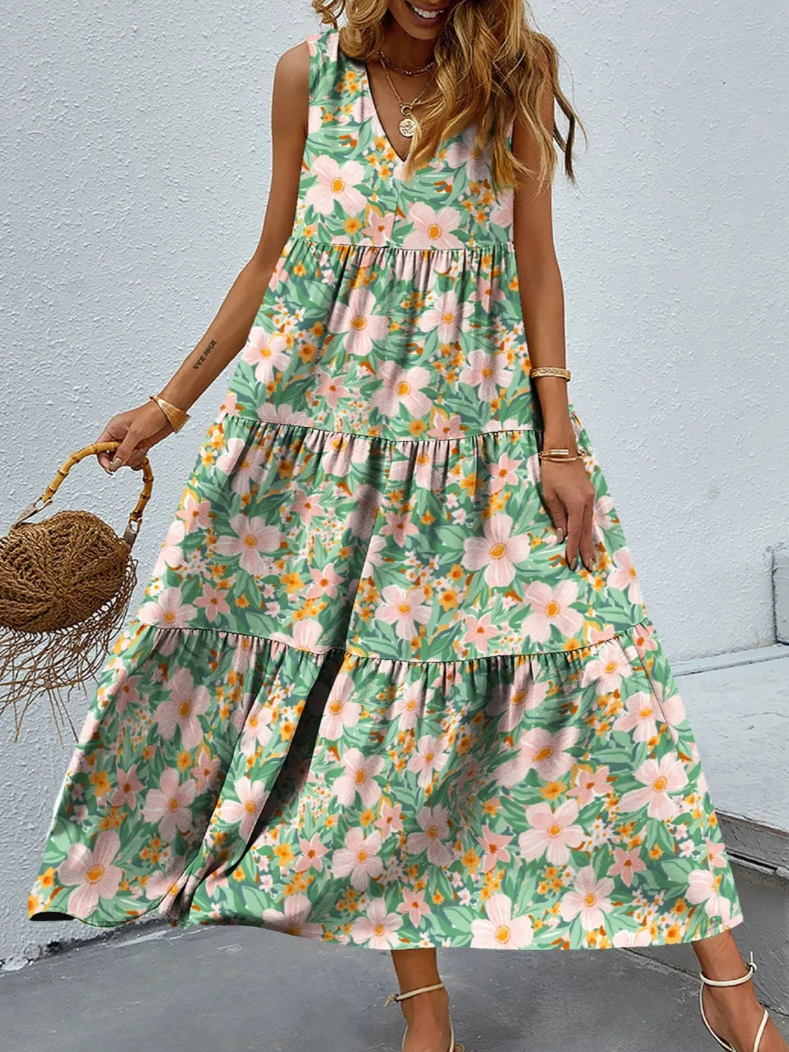 Catherine® | Elegant Sleeveless Floral V-Neck Maxi Dress