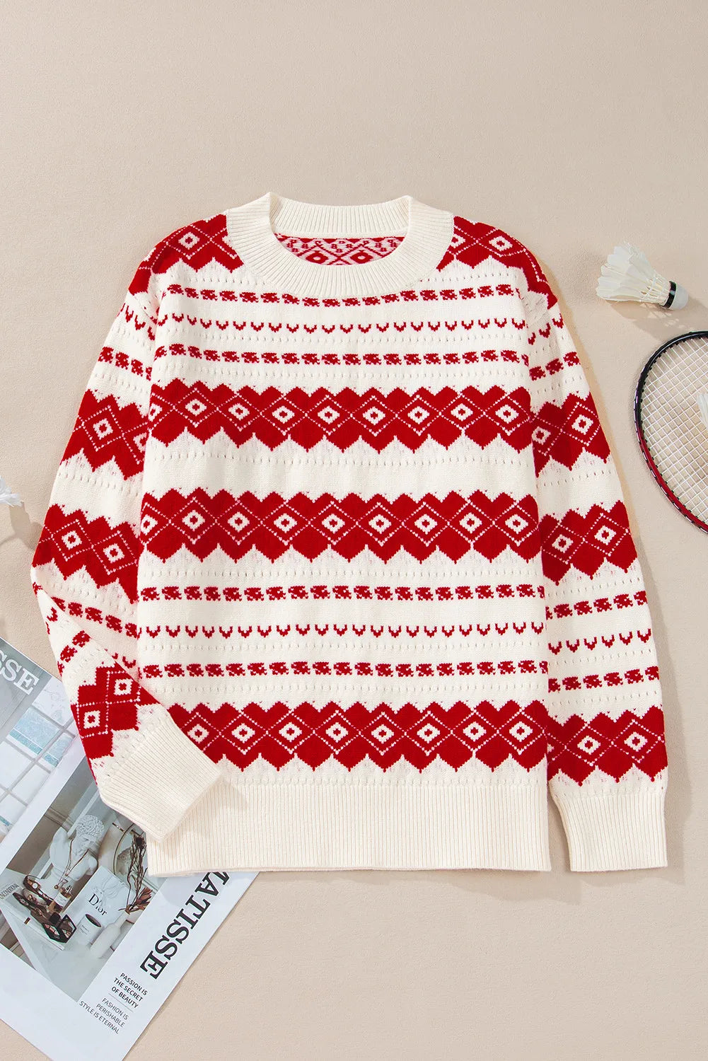 Claudia® | Pullover with a geometric crew neck and dropped shoulders