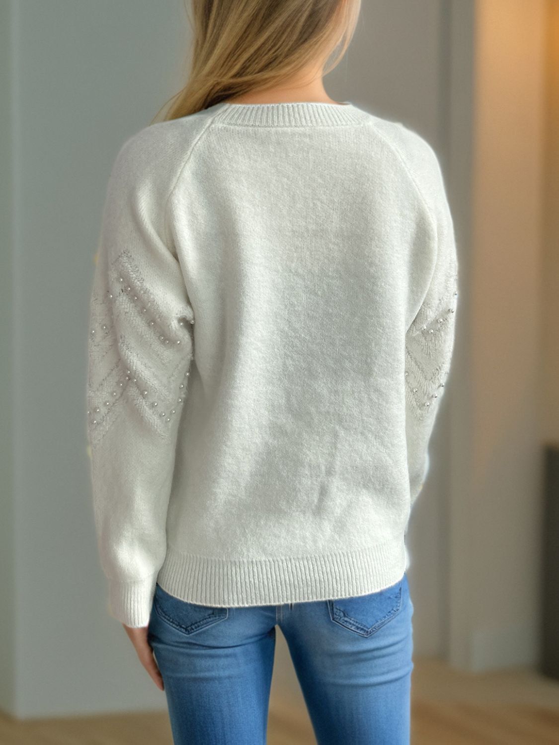 Concepcion® | Round neck sweater with raglan sleeves and pearl trim