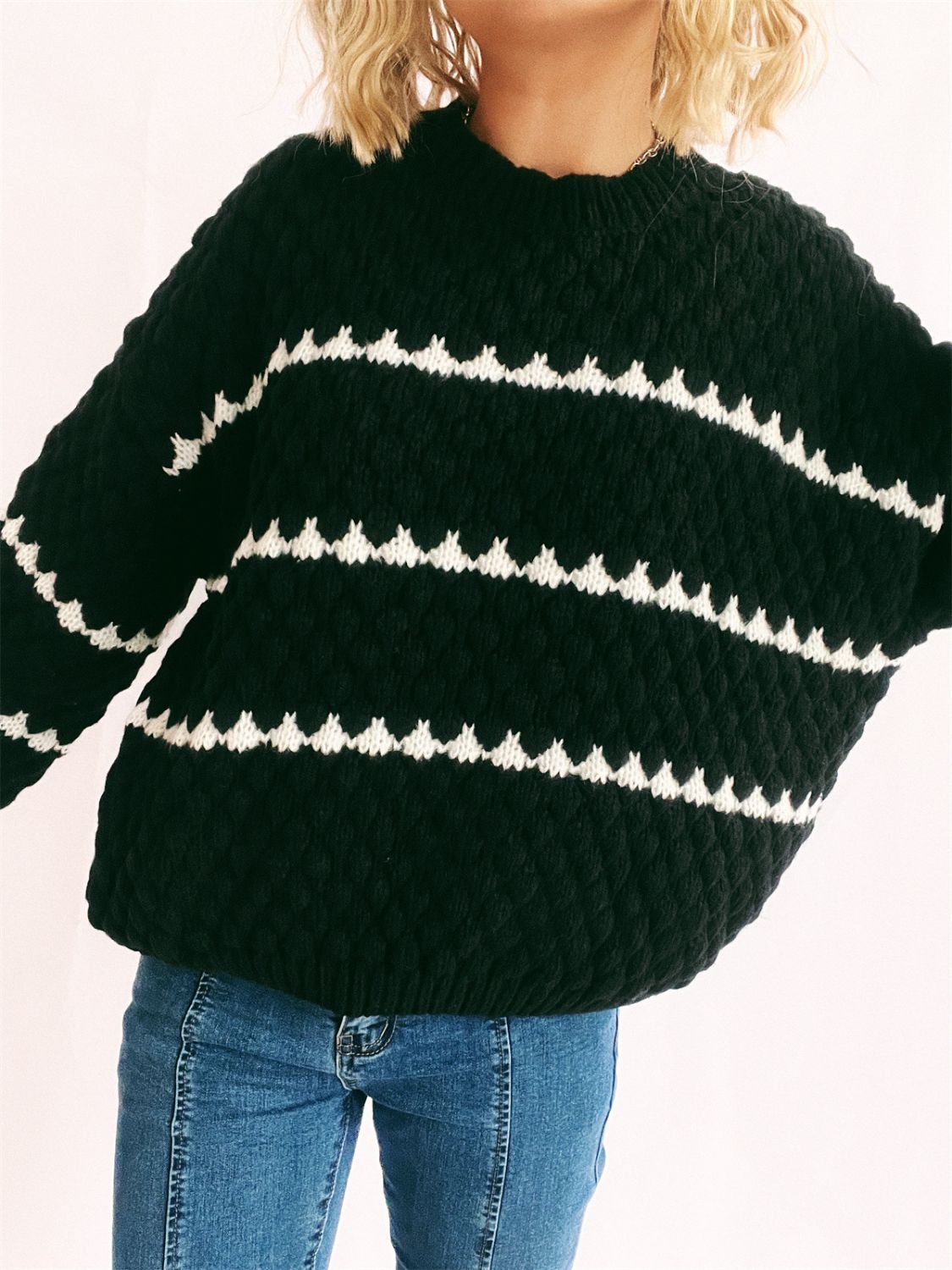 Bianca® | Long-sleeved sweater with contrasting stripes and a crew neck
