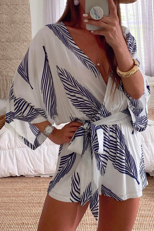 Amanda® | White romper with plant print