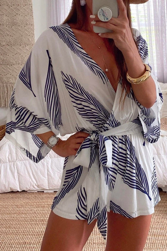 Amanda® | White romper with plant print