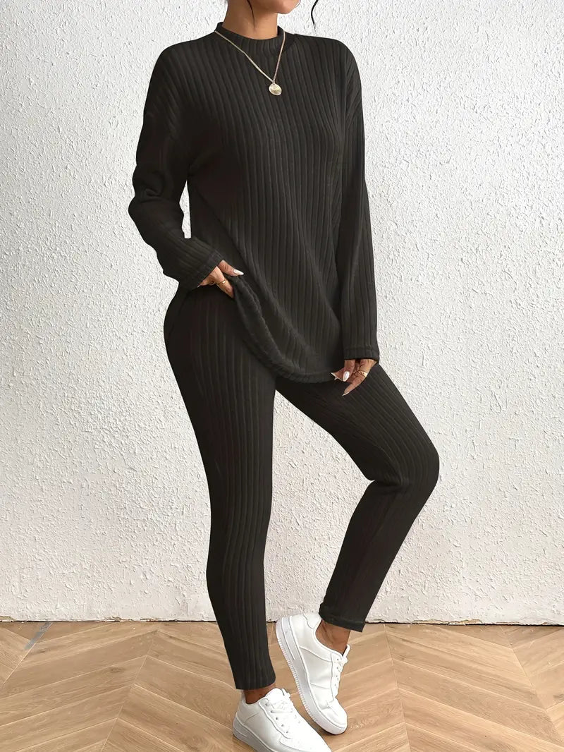 Catalina® | Ribbed trousers set with a stand-up collar and fitted trousers