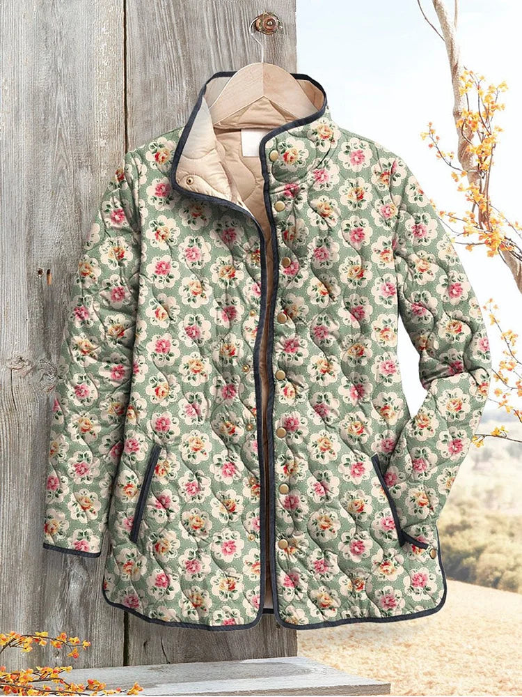 Denisse | Women's Vintage Cute Jacket Art Print with Flowers