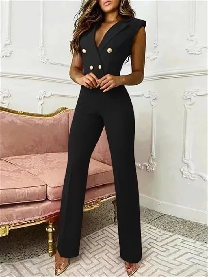 Carina® | V-neck houndstooth jumpsuit