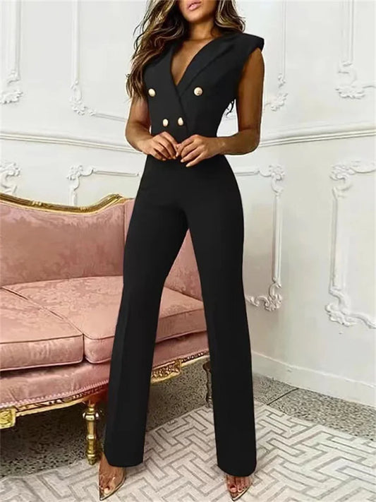 Carina® | V-neck houndstooth jumpsuit