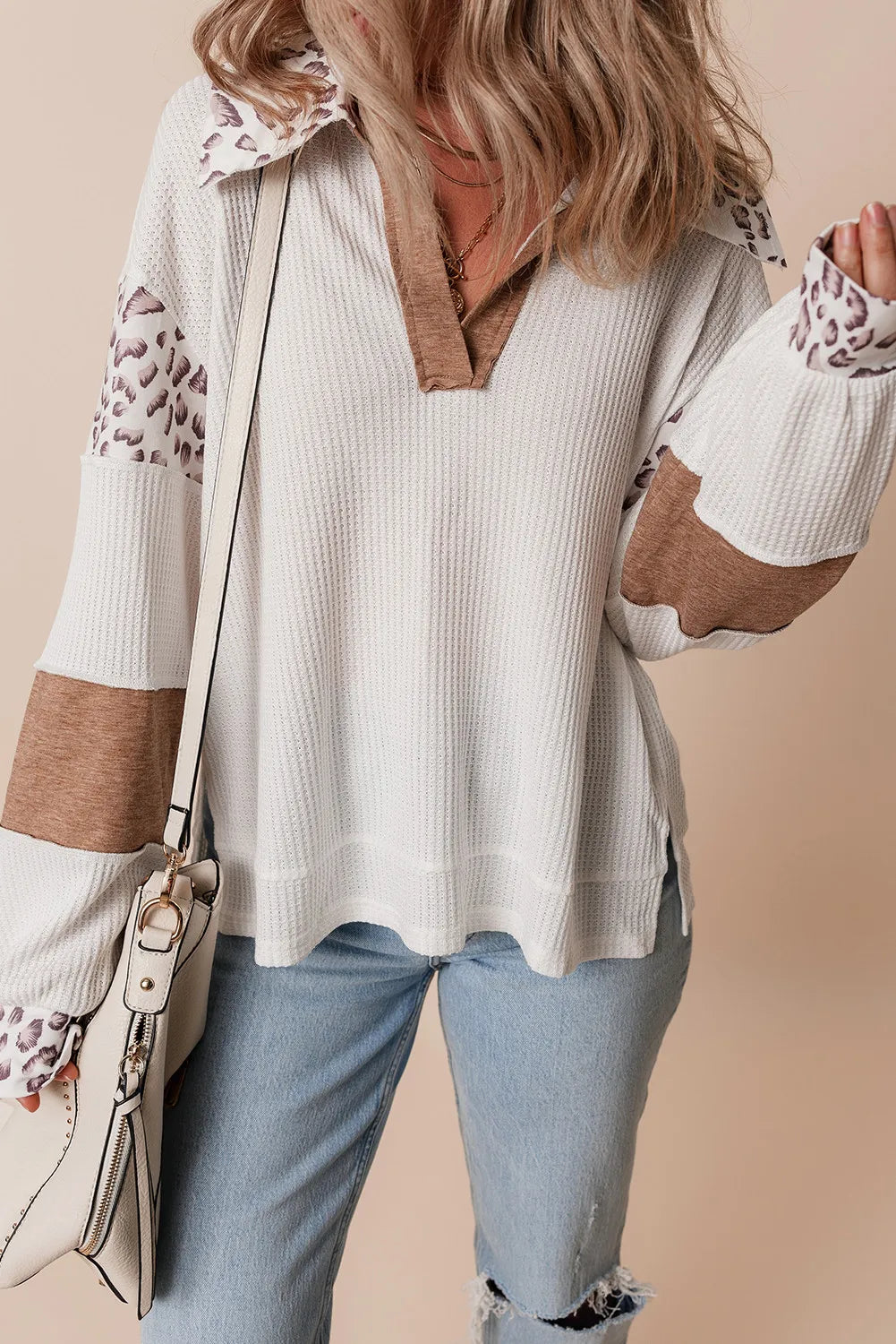 Birgit® | Long sleeve shirt with Johnny collar and leopard print