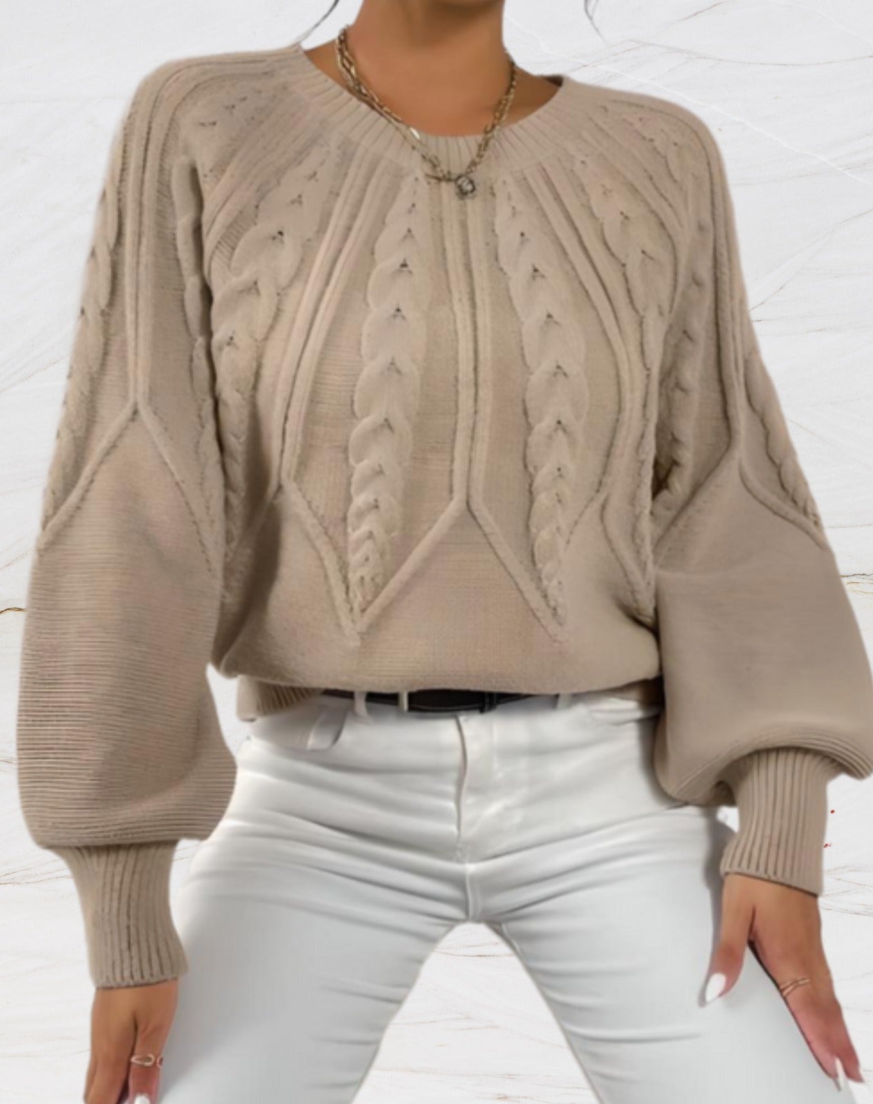 Brenda® | Elegant sweater beige arrow-style knitted sweater