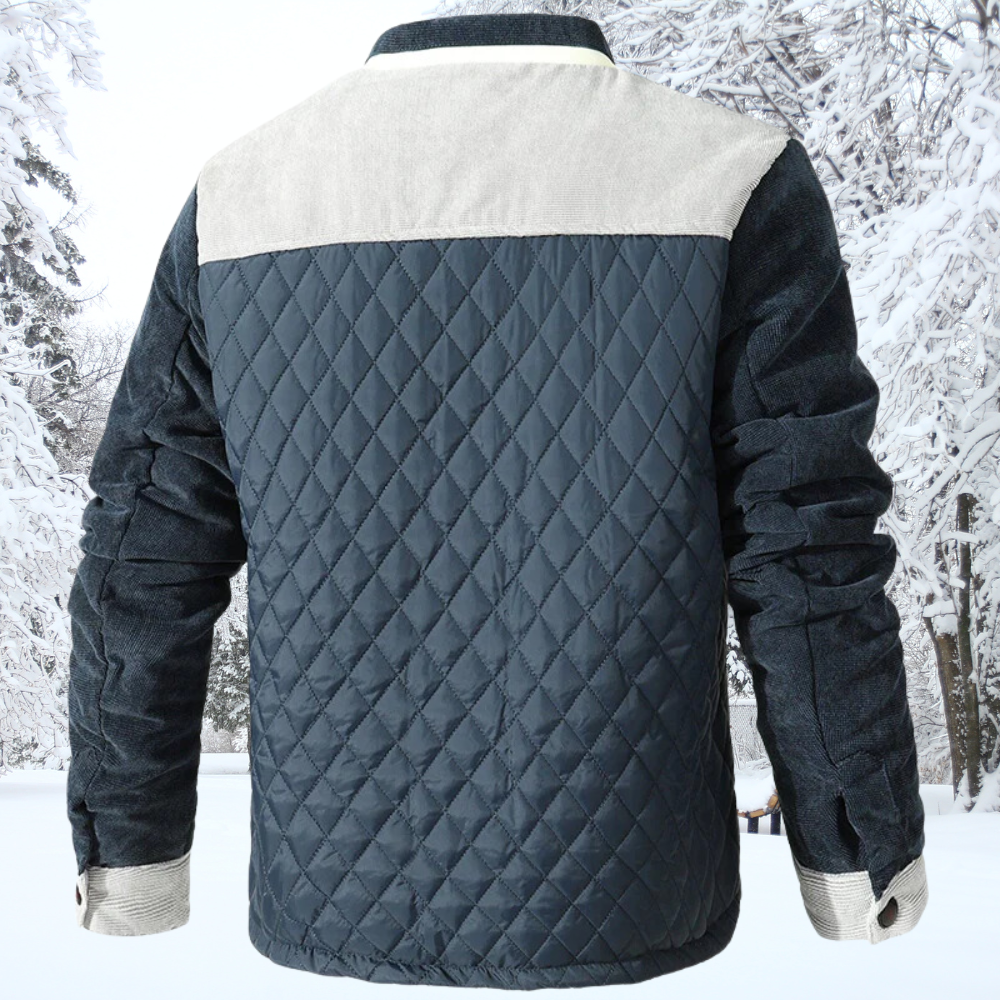 Men’s Quilted Jacket – Regular Fit – Diamond Pattern – Contrast Trim – Zippered Pockets