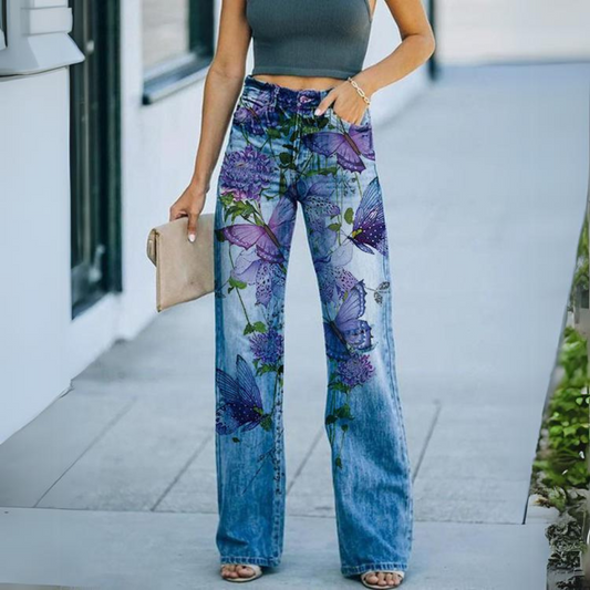 Carla® | Wide jeans with a floral print in a vintage look
