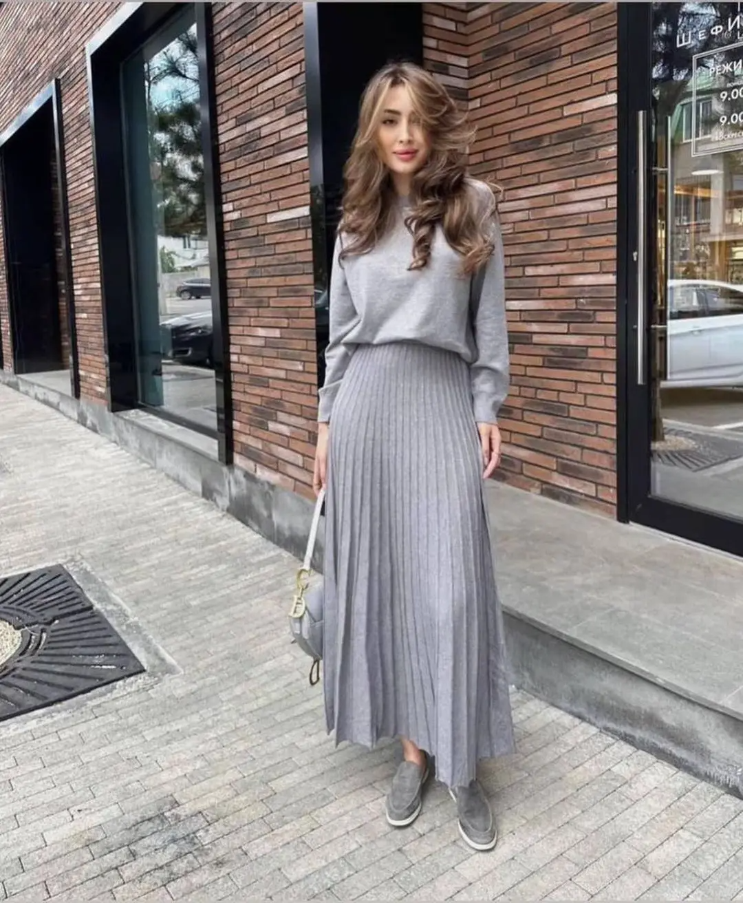 Blanca | Solid color long sleeve top and pleated skirts for women
