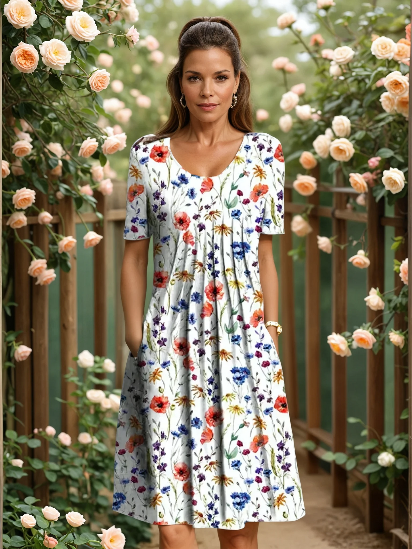 Christina | Elegant Floral Dress with Pockets