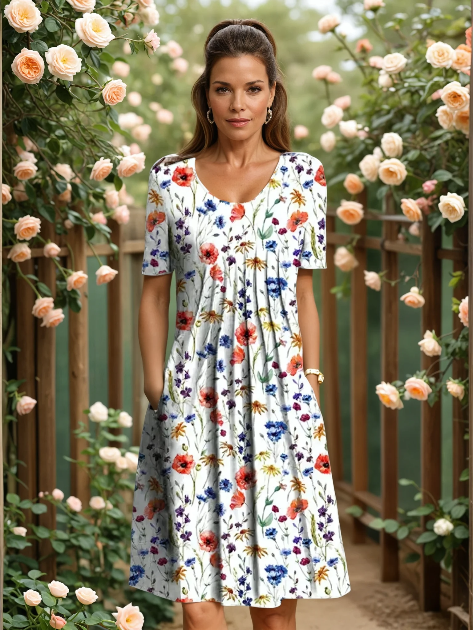Christina | Elegant Floral Dress with Pockets