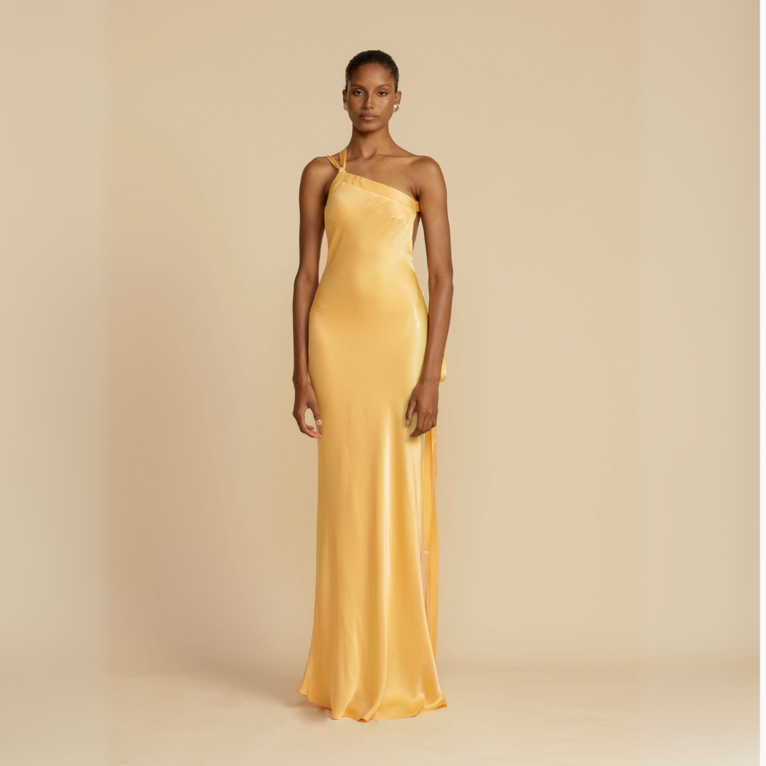 Michelle | Elegant Yellow One-Shoulder Maxi Dress for Modern Women