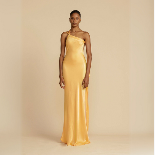 Michelle | Elegant Yellow One-Shoulder Maxi Dress for Modern Women