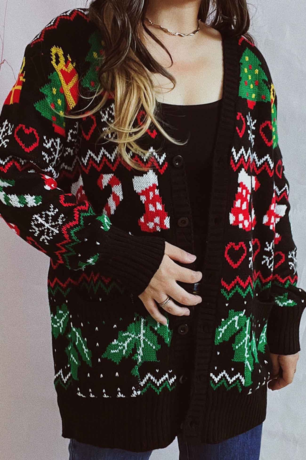 Cristiana® | Contrasting jacquard V-neck cardigan