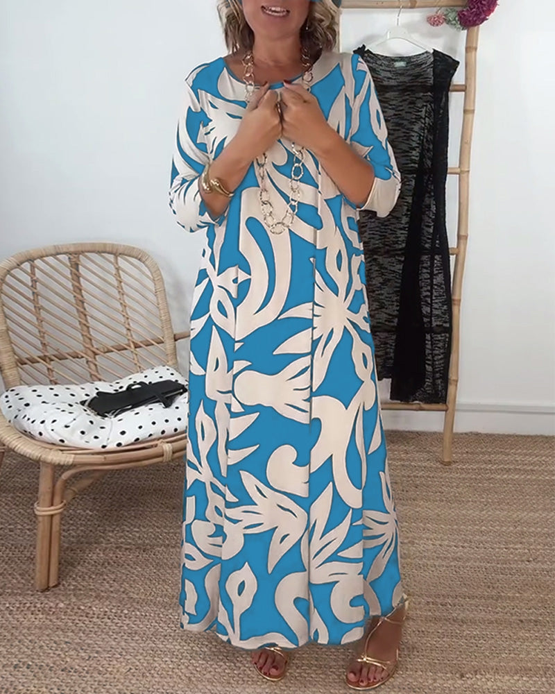 Carina® | Long-sleeved dress with a crew neck and a print